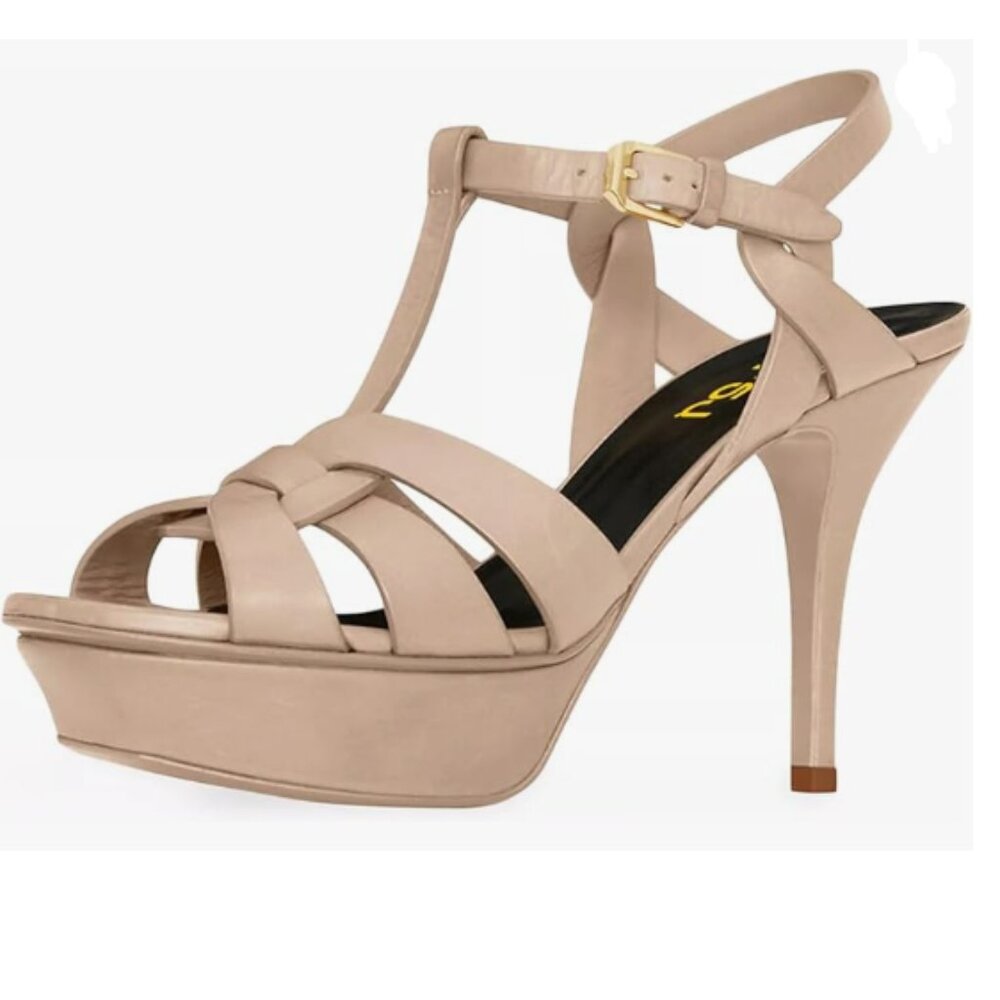 FSJ Neutral Comfort Platform Stiletto High Heel Ankle Strap Open Toe Sandals
